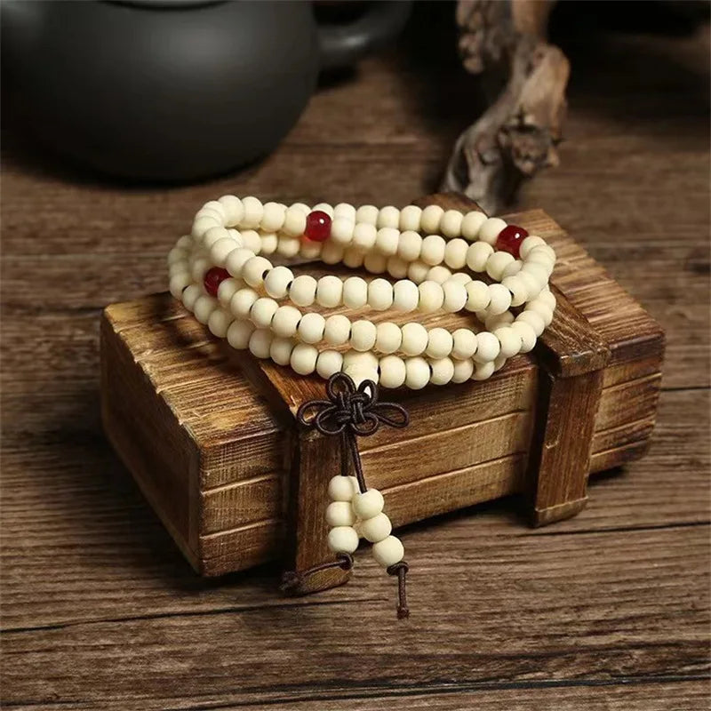 Natural Chinese Sandalwood 108 Prayer Beads Mala – 6mm Buddhist Rosary Bracelet & Necklace