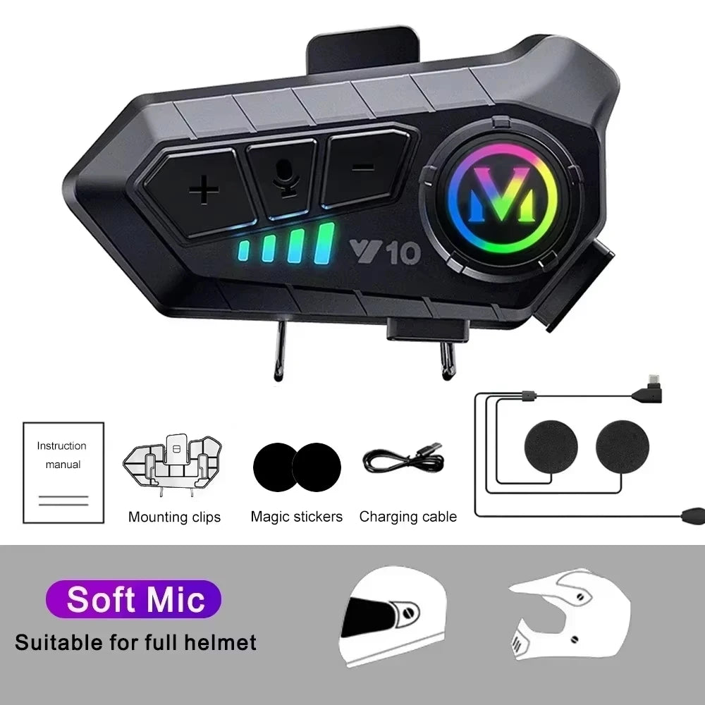 Y10 Bluetooth 5.3 Motorcycle Helmet Headset – Waterproof Wireless Hands-Free Speaker & Music Kit