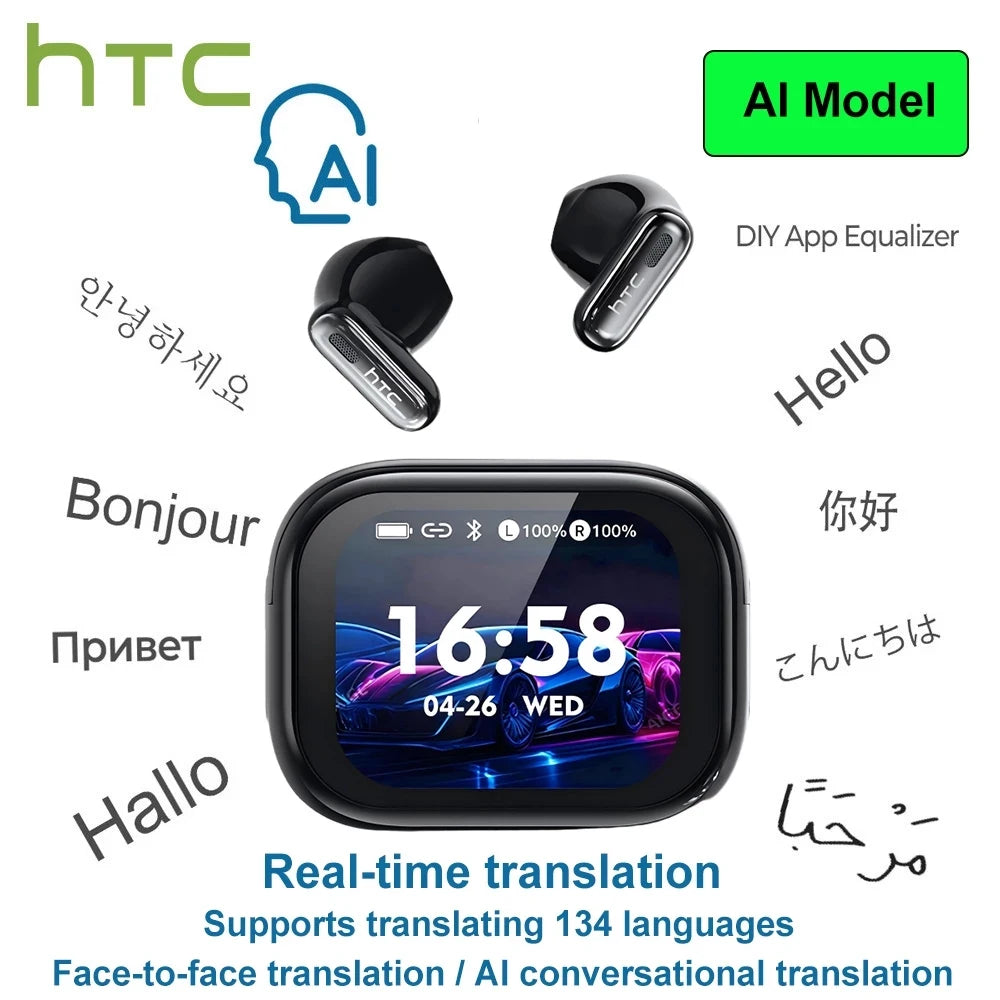 HTC NE68 Wireless Bluetooth Headphones with Microphone – AI Translator TWS Earbuds with HiFi Sound