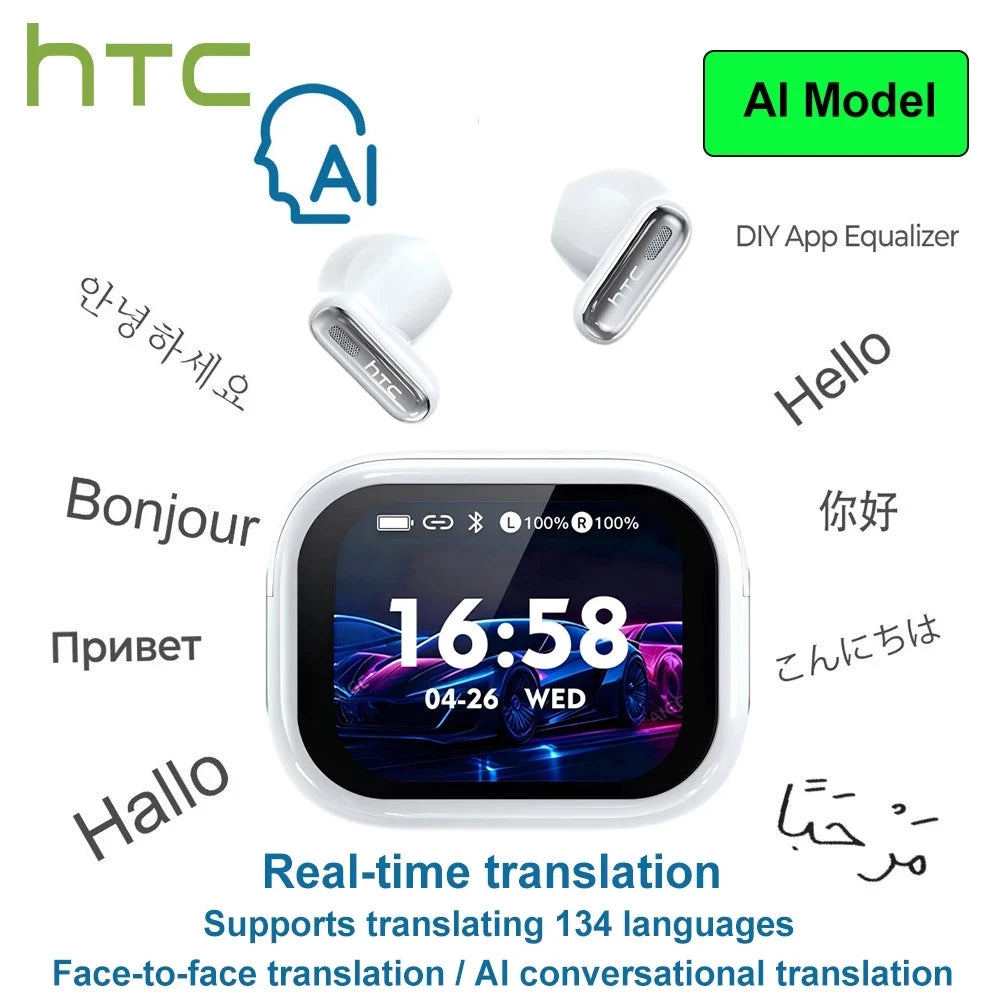 HTC NE68 Wireless Bluetooth Headphones with Microphone – AI Translator TWS Earbuds with HiFi Sound
