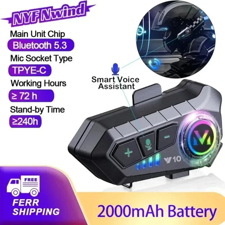 Y10 Bluetooth 5.3 Motorcycle Helmet Headset – Waterproof Wireless Hands-Free Speaker & Music Kit