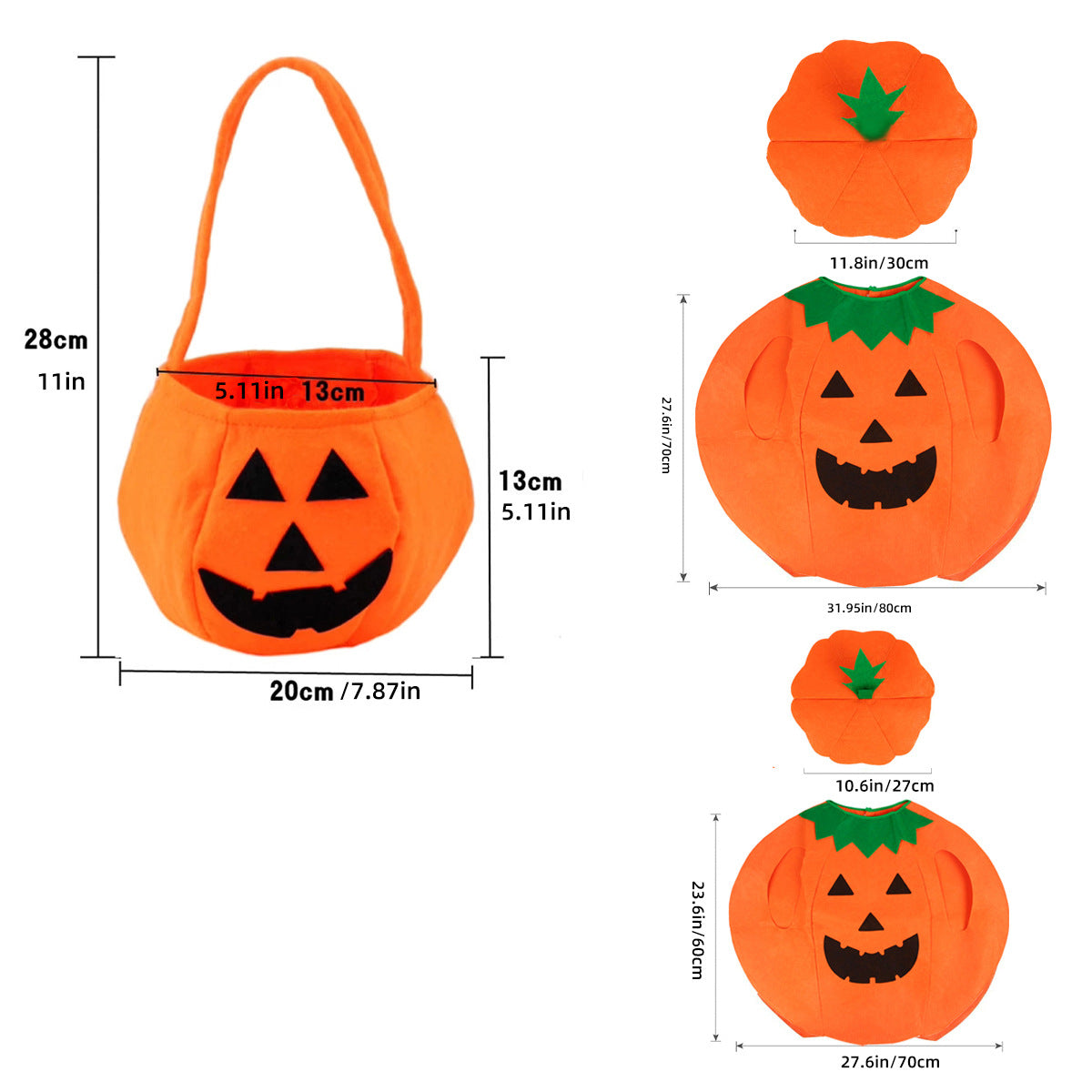 Kids Halloween Pumpkin Costume – Cute Pumpkin Hat & Candy Bag