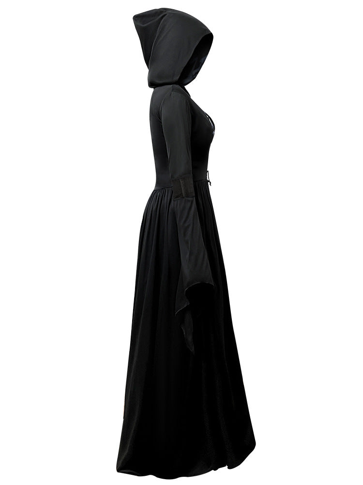 Halloween Witch Costume Dress – Hooded Skeleton Witch Cosplay Outfit