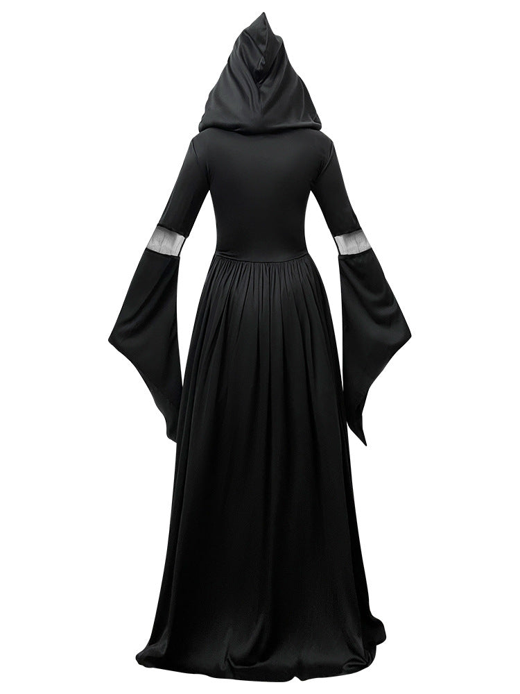 Halloween Witch Costume Dress – Hooded Skeleton Witch Cosplay Outfit