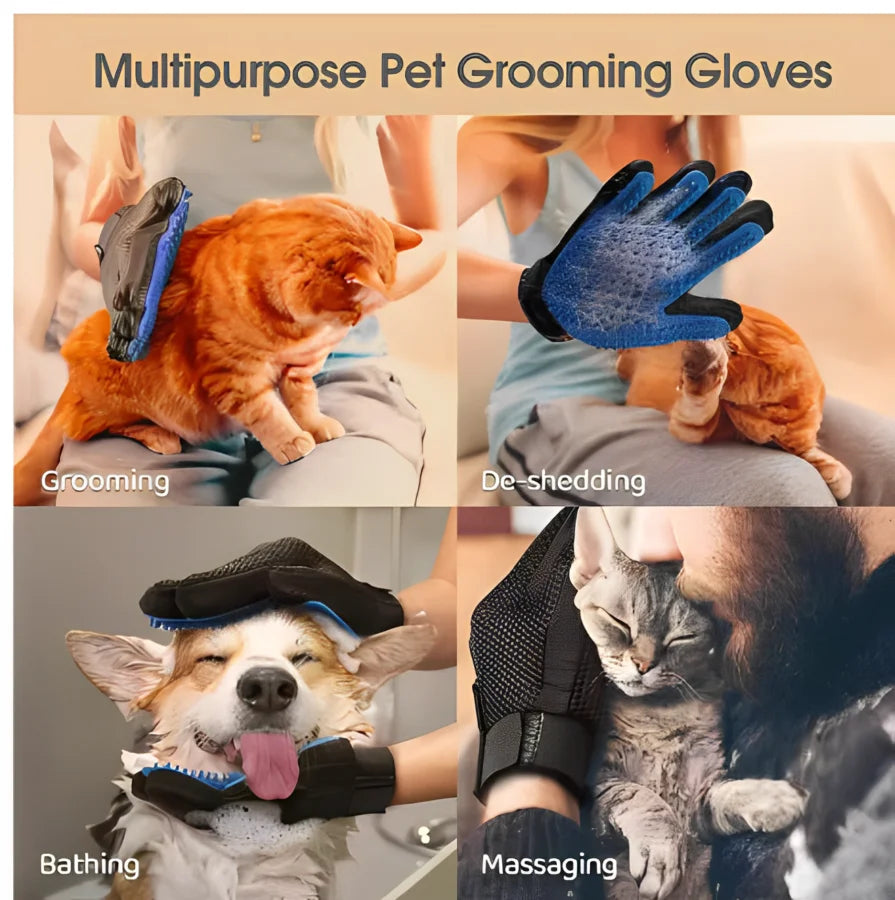 Pet Hair Removal Glove for Dogs & Cats – Deshedding Grooming & Massage Brush