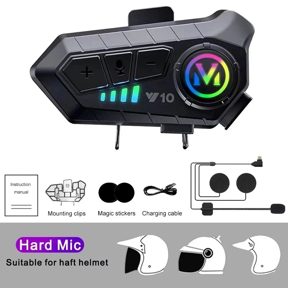 Y10 Bluetooth 5.3 Motorcycle Helmet Headset – Waterproof Wireless Hands-Free Speaker & Music Kit