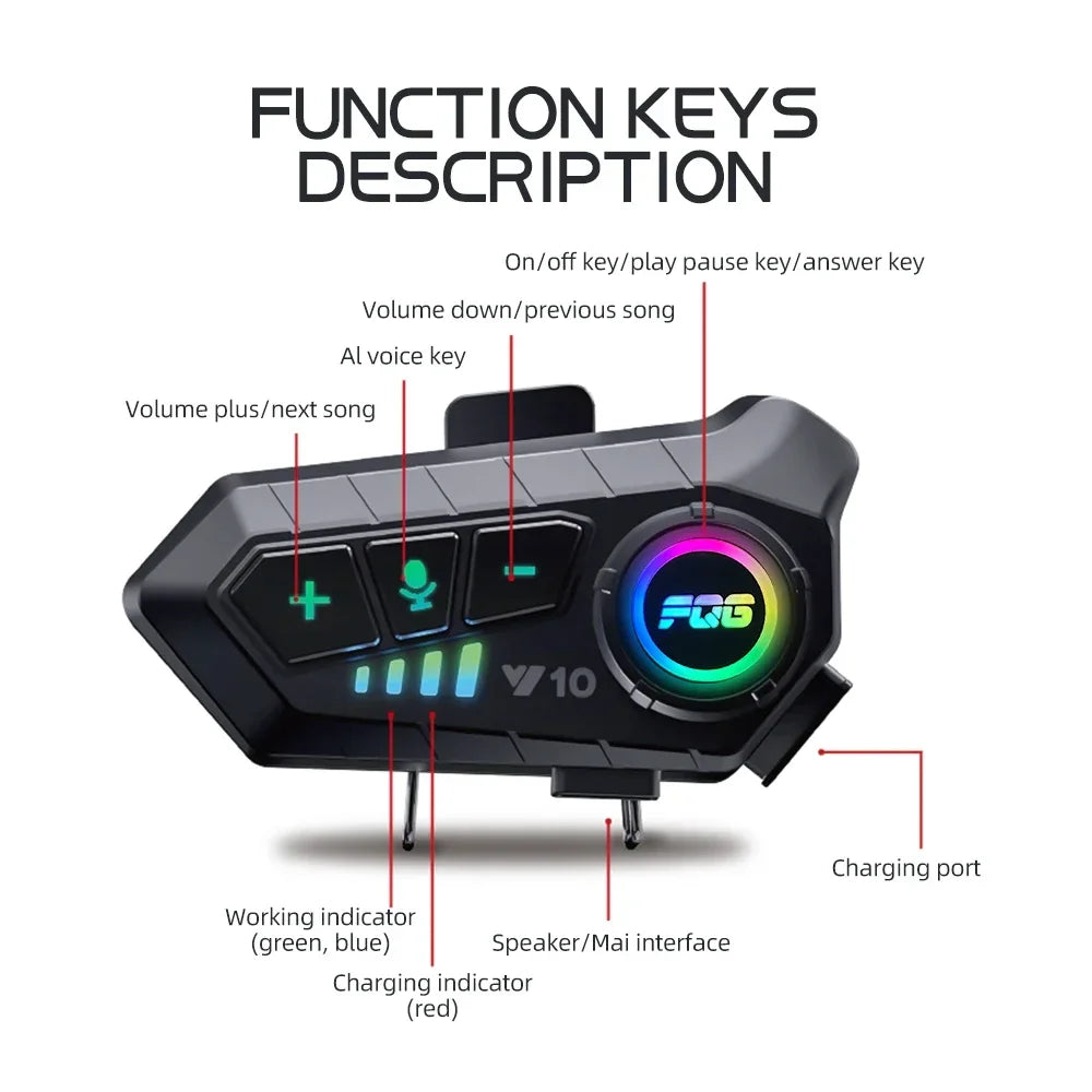 Y10 Bluetooth 5.3 Motorcycle Helmet Headset – Waterproof Wireless Hands-Free Speaker & Music Kit