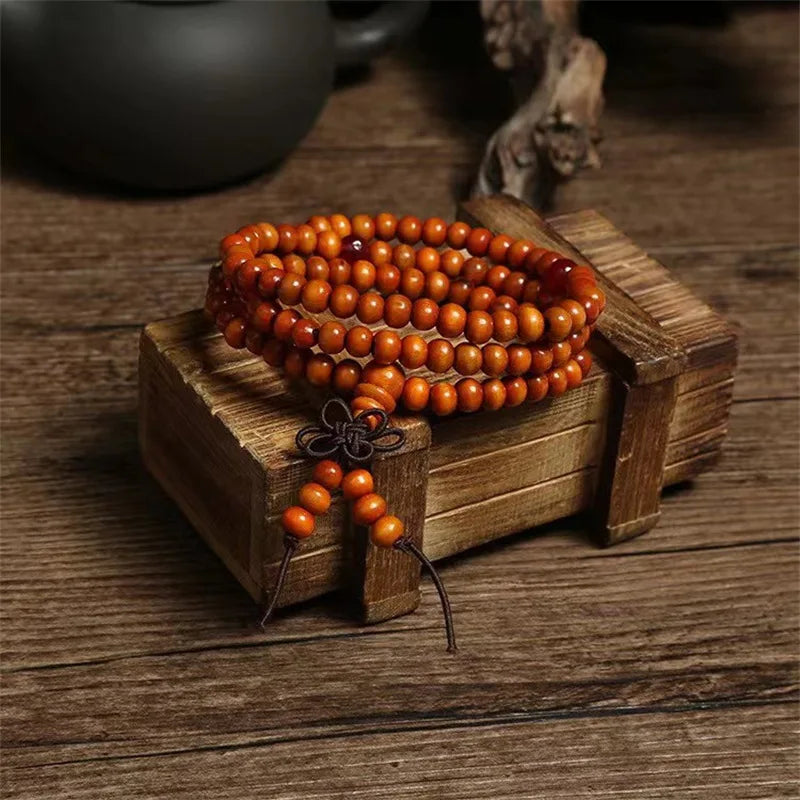 Natural Chinese Sandalwood 108 Prayer Beads Mala – 6mm Buddhist Rosary Bracelet & Necklace