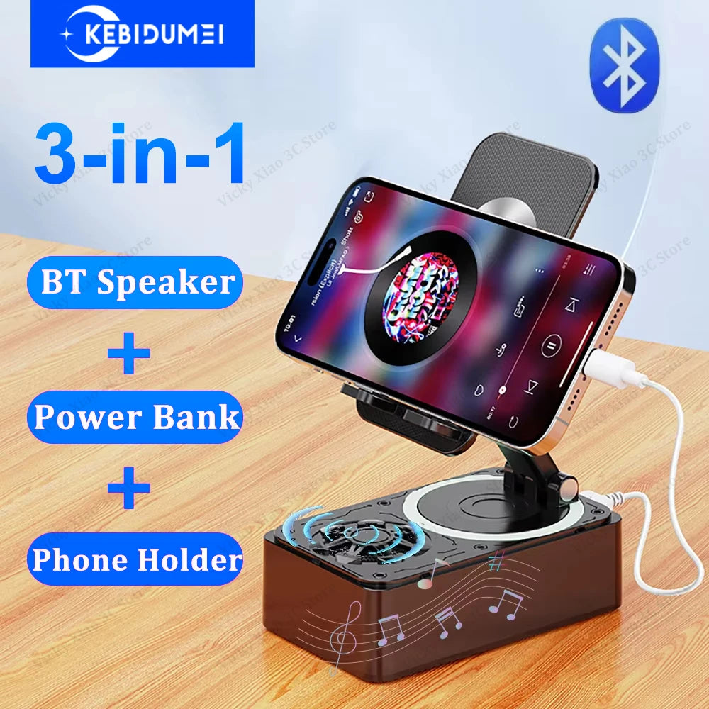 3-in-1 Bluetooth Speaker, Phone Stand & Power Bank – Foldable Wireless Speaker with Anti-Slip Base